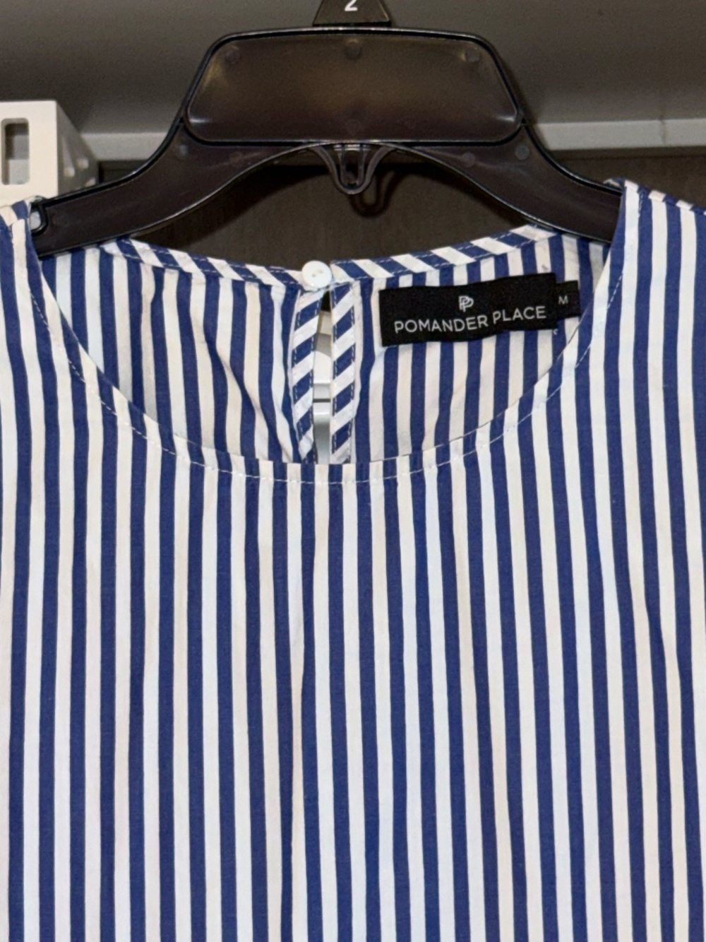 Pomander Place Medium M blue striped top ruffle bottom peplum blouse - Picture 4 of 5